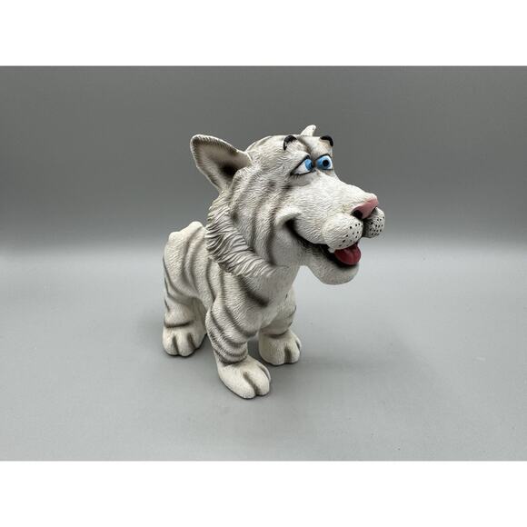 Swibco White Tiger Bobble Head Vintage Hand Painted Resin Cross Eyed - Picture 1 of 9